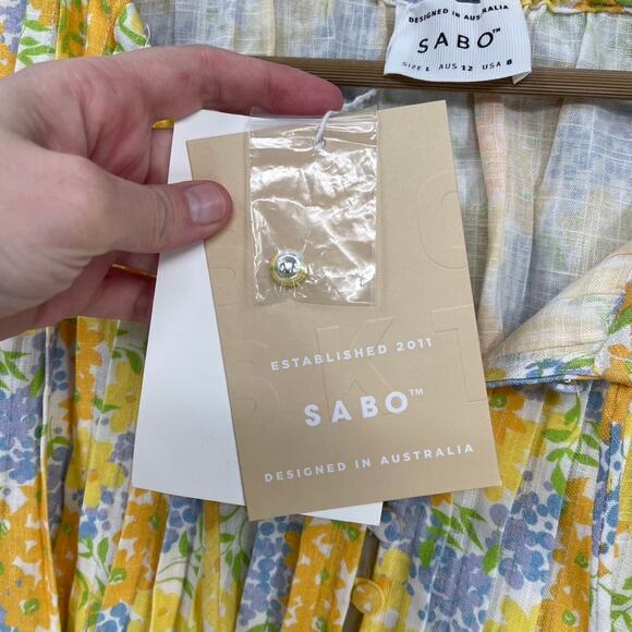 Sabo Leta Top Womens Lg Yellow Floral Puff Sleeve Pintuck Cottage Coastal Boho - Picture 5 of 14